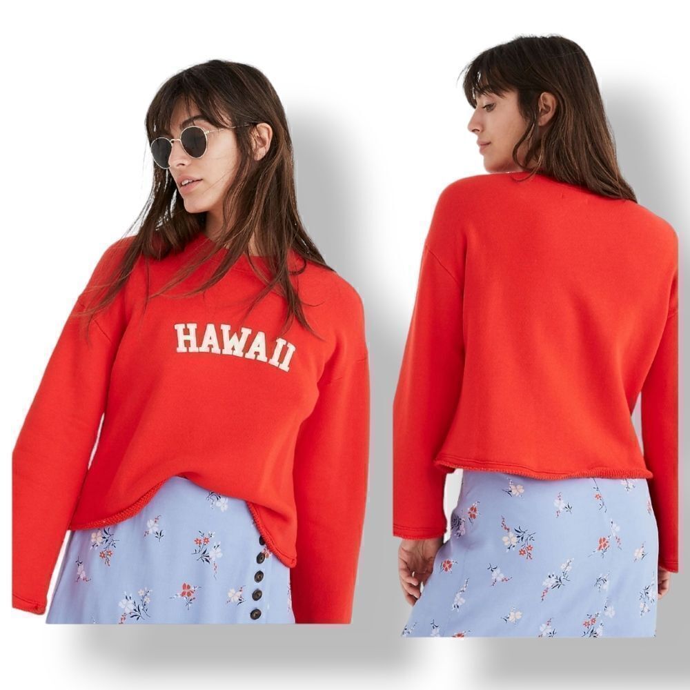Madewell Miles Hawaii Graphic Bell Sleeve Sweatshirt in Red Size XS